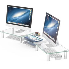 Hemudu Dual Monitor Stand -Adjustable Length and Angle HD07T-301U, clear