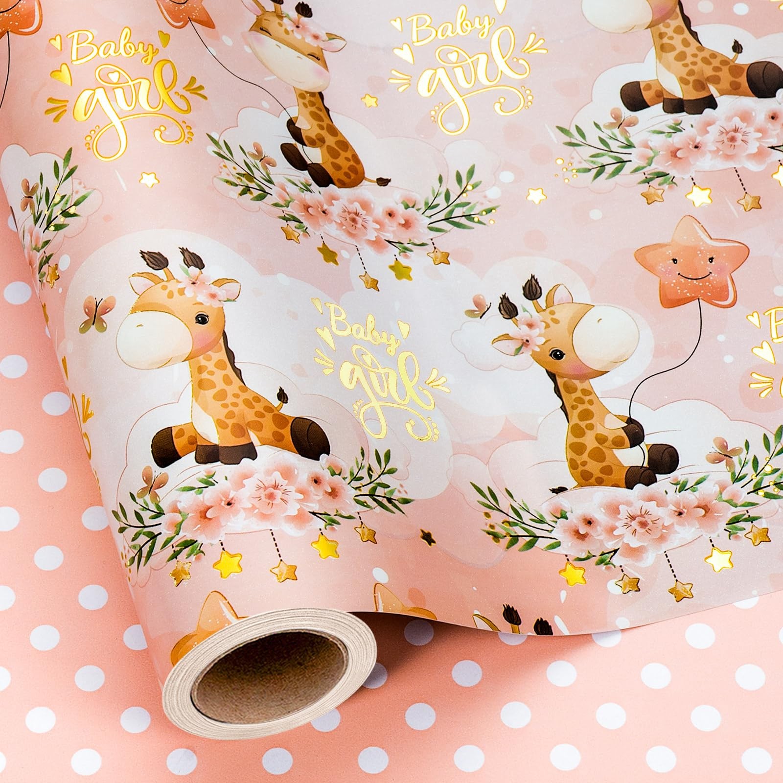 Roll, Little Girl Baby Shower Wrapping Pa...