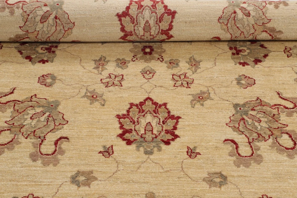 9x12 Handmade Wool Rug Ivory Red Oushak Rug Transitional Floral Area Rug - Image 3 of 4