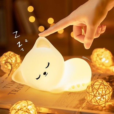 16 Color Cat Night Light Kids Nursery Rechargeable Silicone Dimmable LED Lamp