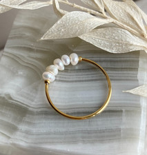 Gold PVD plated stainless steel waterproof fresh water pearl  ring size L gift