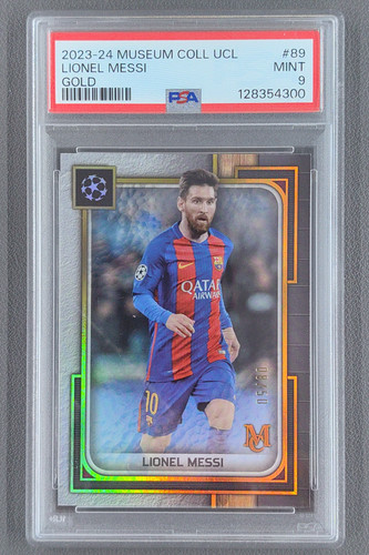 2023-24 Topps Museum UEFA UCL Lionel Messi Gold /50 #89 Barcelona FC PSA 9