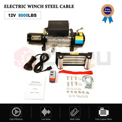 12V 8000LBS Electric Recovery Winch Towing Truck 8.1mmX27m Steel Rope Off Road