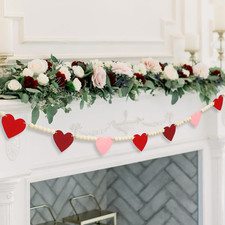 Valentines Day Decorations, Wood Bead Garland with Felt Hearts for Valentine Dec