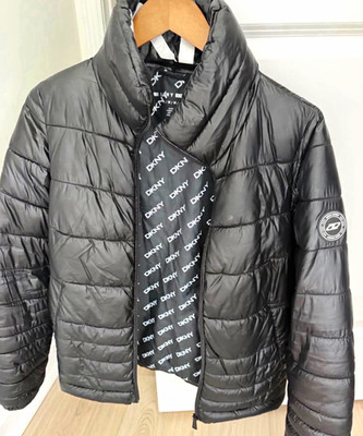 DKNY Women's Black Quilted Puffer Jacket Full Zip Short Length Size M