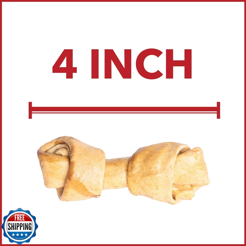 Golosinas masticables para perros con huesos anudados de 4-5" de piel de res americana de fábrica de mascotas - pollo Fl Foto 3 de 4