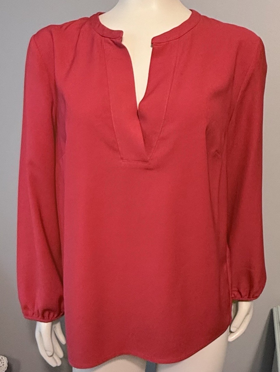 J Crew V Neck Puff Sleeve Top Women's Size Medium Pink Button Up Blouse Preowned