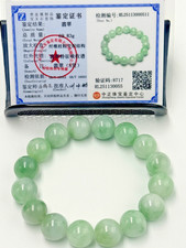 Certified Natural Grade A Jadeite Jade Beaded Bracelet Green 13.6 mm 000511