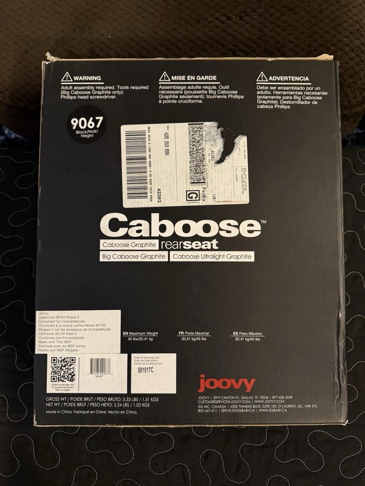 Stroller Rear Seat Joovy Caboose Ultralight Big Caboose 9067 Black (NIB) - Image 2 of 3