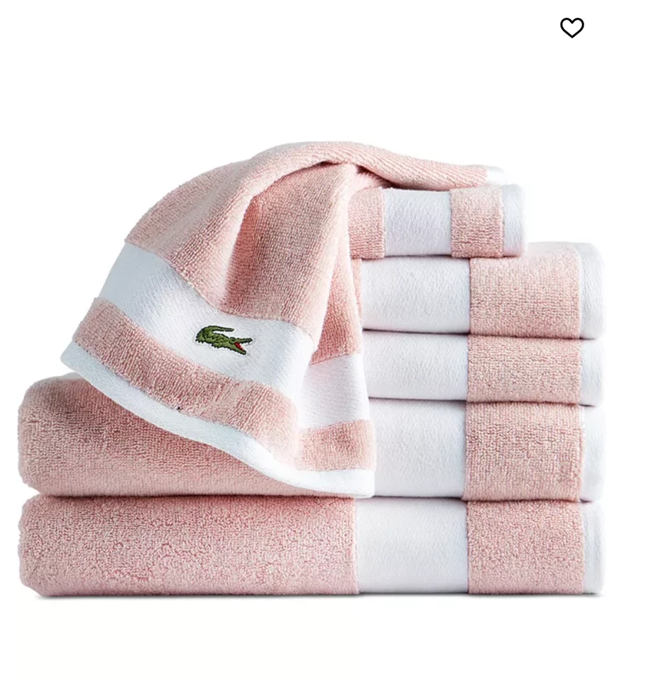 Lacoste Heritage Sport Stripe Logo Cotton 6-Pc. Bath Towel Set, Light Pink NWT - Image 3 of 4
