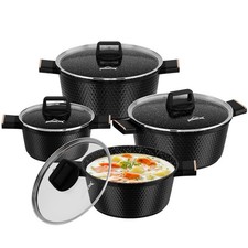 8-teilig Kochtopfset Induktion 20/24/28/32cm Kochgeschirr Topfset mit Glasdeckel