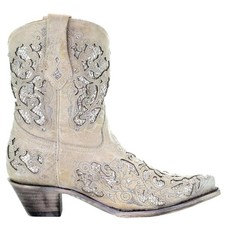 Corral Boots Glitter Rhinestone Snip Toe Pull On Cowboy Womens Off White Casual