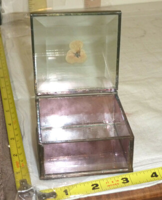 Vtg Hand Made Glass Trinket Box ~3x3x1½'' - Beveled Top, Mirror Bottom, Felt Base