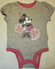 Disney Baby Girl MINNIE MOUSE One Piece Bodysuit Size 3/6 Month Gray Flowers