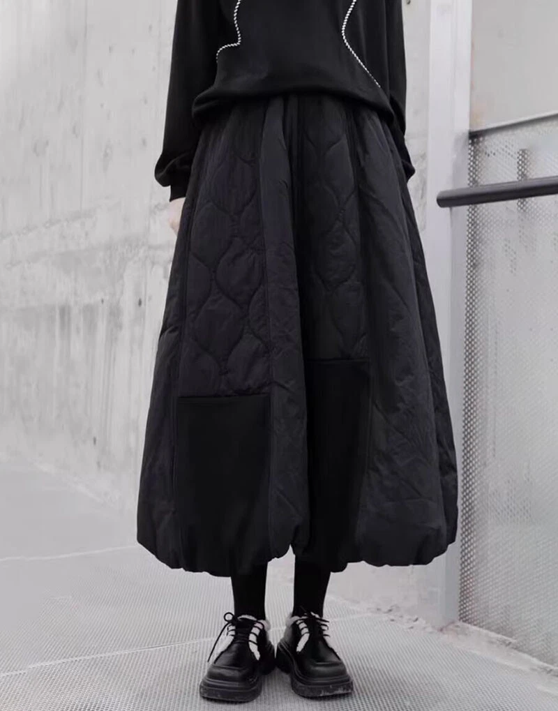 Japanese Women's Cotton Quilted Warm A-Line Skirt Winter Baggy Casual Skirts