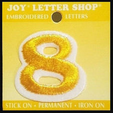 JOY LETTER SHOP Embroidered Iron On / Stick-On GOLD NUMBER Applique - '8'