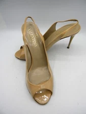 VALENTINO Garavani Nude Patent Leather Peep Toe Slingback Heels Size EU 41