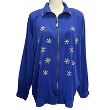 Sport Savvy Jacket M Windbreaker Blue Snowflakes Vintage