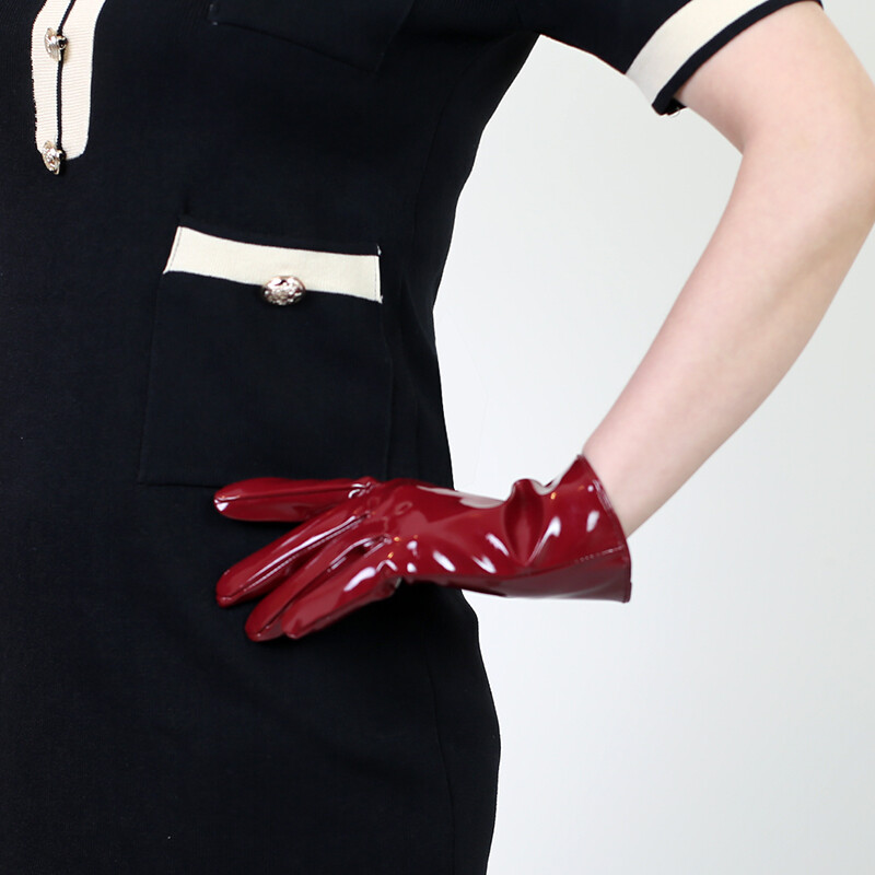 Guanti lunghi/corti in pelle verniciata da donna sexy PVC effetto bagnato Guanti da donna in PU nero lucido da sera per feste Cosplay Clubwear gotico  200000297