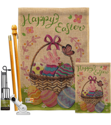 Happy Easter Colorful Basket Eggs Burlap Garden Flag Spring Gift Yard Banner