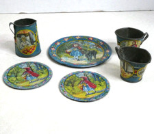 Ohio Art Co Lithographed Tin Little Red Riding Hood Vintage Tea Set 6 pieces