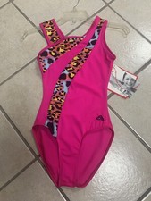 Adult M Alpha Factor Pink Animal Print Gymnastics or Dance Leotard Bodysuit NWT