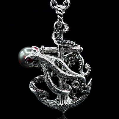 #ad #ad Octopus Black South Sea Pearl Large Octopus Necklace Anchor Octopus Pendant $398.00