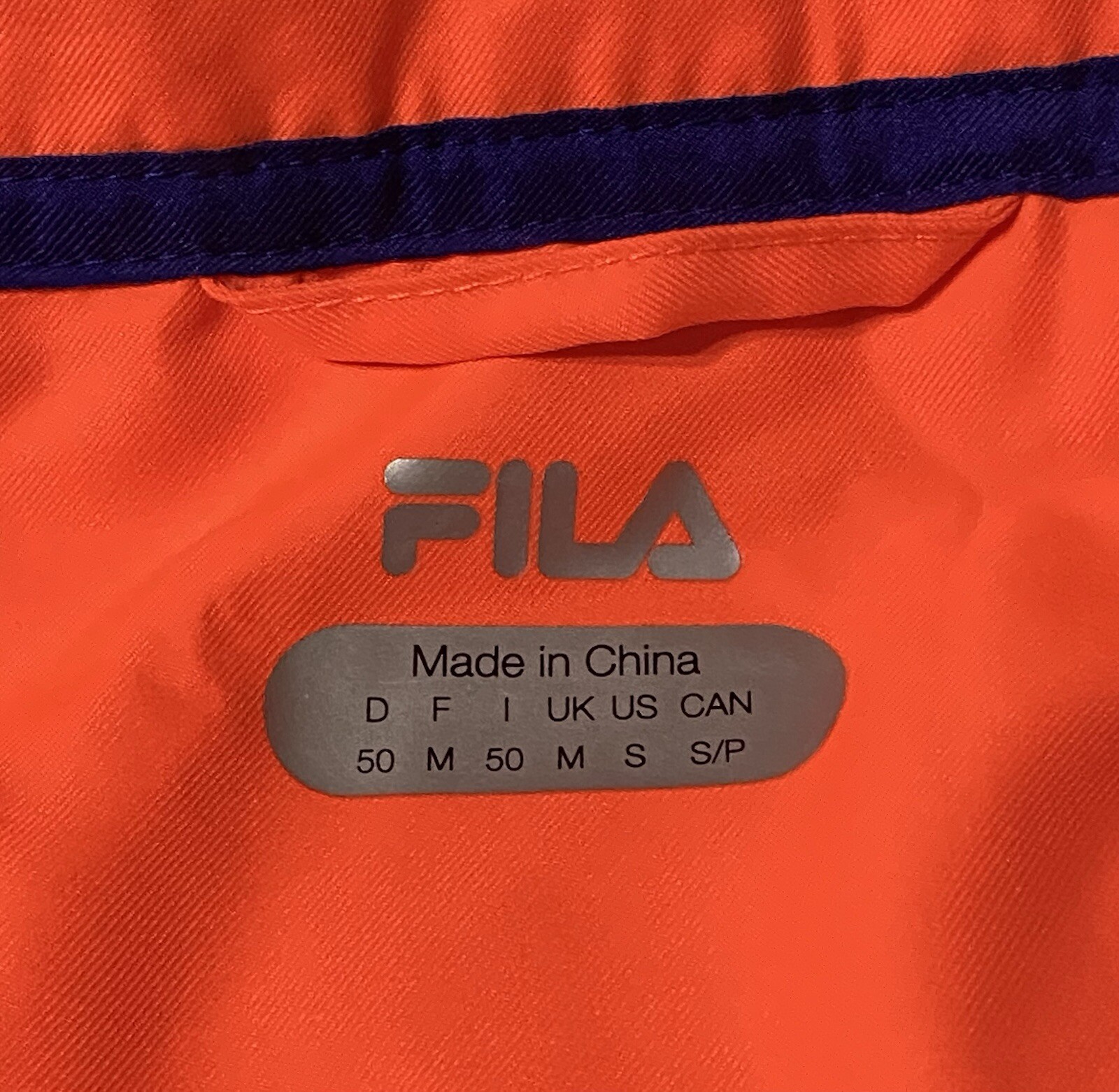 Giacca a vento Fila arancione blu BNP Paribas tennis aperto zip intera staff piccola