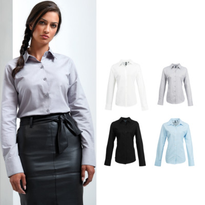 Premier Frauen Signature Oxford Langarmshirt pr334 - einfache formale Abnutzung