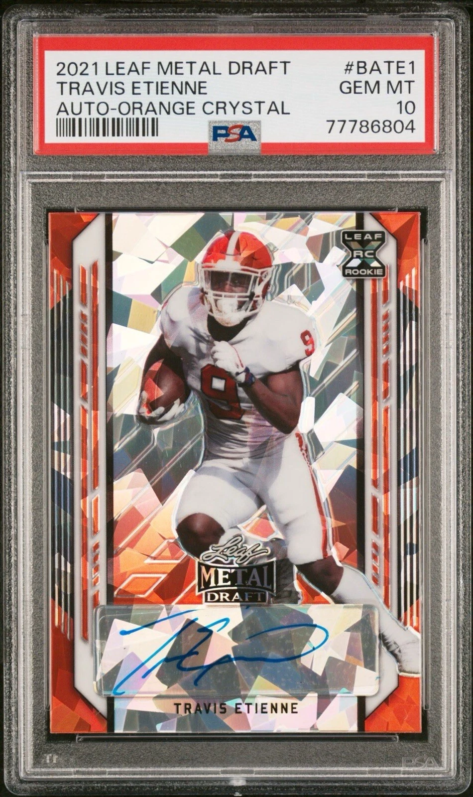 Travis Etienne Leaf Metal Draft Autographs #BATE1 Purple Crystal
