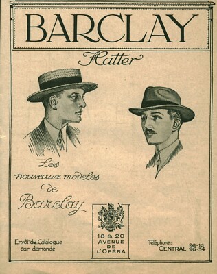 Alte Reklame Barclay Hatter Neuheiten aus Zeitschrift 1923