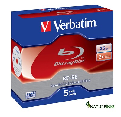 5 Verbatim 43615 BD-RE BDRE wiederbeschreibbar 25GB 2x leere Blu ray Discs im Jewel Case