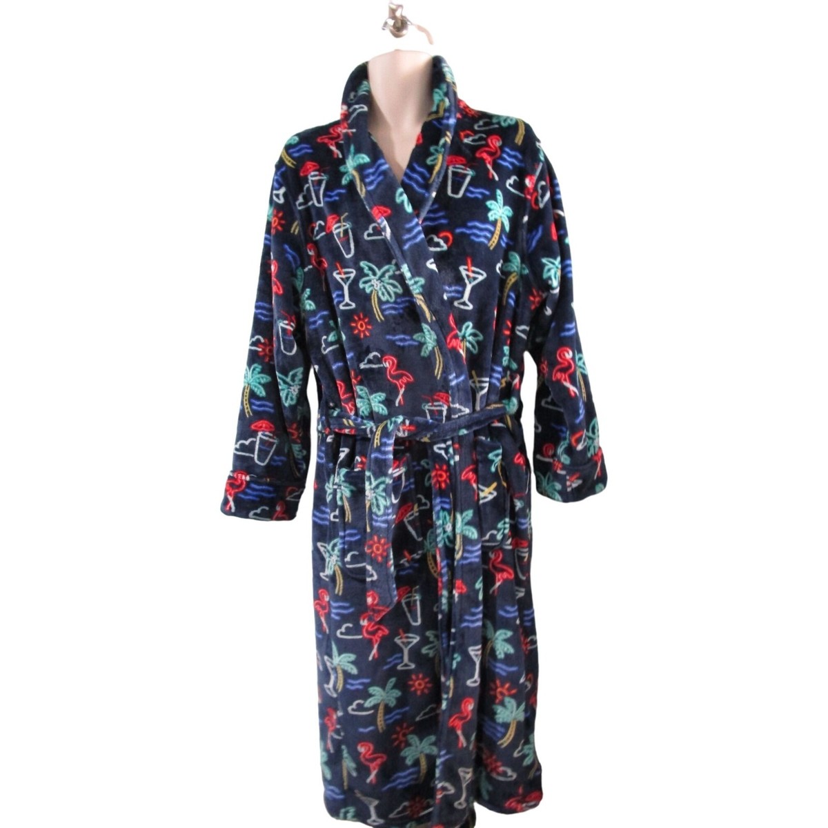 Chubbies Mens Fleece Robe Tropical Neon Lights Flamingo
