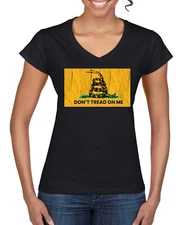 Dont Tread On Me Flag Snake and Grass Yellow Green Women Standard VNeck Tee