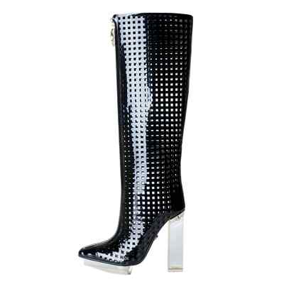 S/S 2015 Look #15 Versace Black Patent Leather Plexi Platform Cage Boots 35 - 5