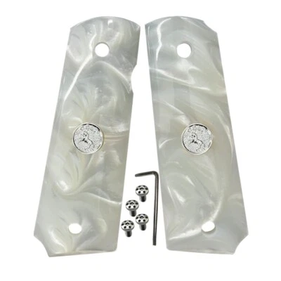 SHARD 1911 Grips Full Size fit Colt Springfield Grips White Pearl W/Silver Horse+Screw