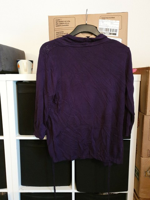 M&s per Una Dark Purple Open Front Scarf Cardigan Coatigan Medium for sale | eBay