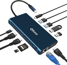 Image of USB C Docking Station Dual Monitor, Qhou 12 in 1 USB C Hub Adapter with Dual 4K