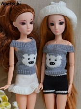 Grey Cute Bear Causal Knitted Sweater Clothes For 11.5in Top Shorts Skirts 1/6
