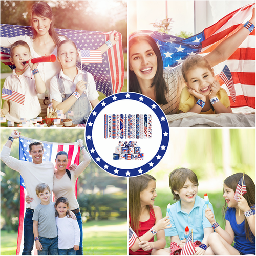12 PCS Slap Band Bracelet US Party Snap Bracelets 4th of July America Patriotic - Picture 4 of 10