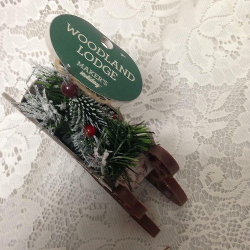Woodland Lodge Christmas Ornament-Sleigh with Pine Trees 5in x 4in - Picture 6 of 8