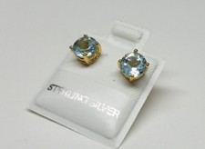 BLUE TOPAZ 6mm Unisex STUD EARRINGS 18K YELLO...