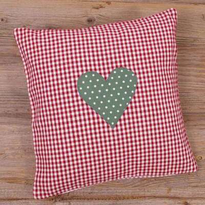 Kissenhülle Heimtextilien Landhaus Premium VRONI Karo rot weiß & Herz 30x30 cm