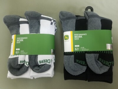 New John Deere 6 Pair Mens Performance Work Crew Socks.    2 Colors To Choose.