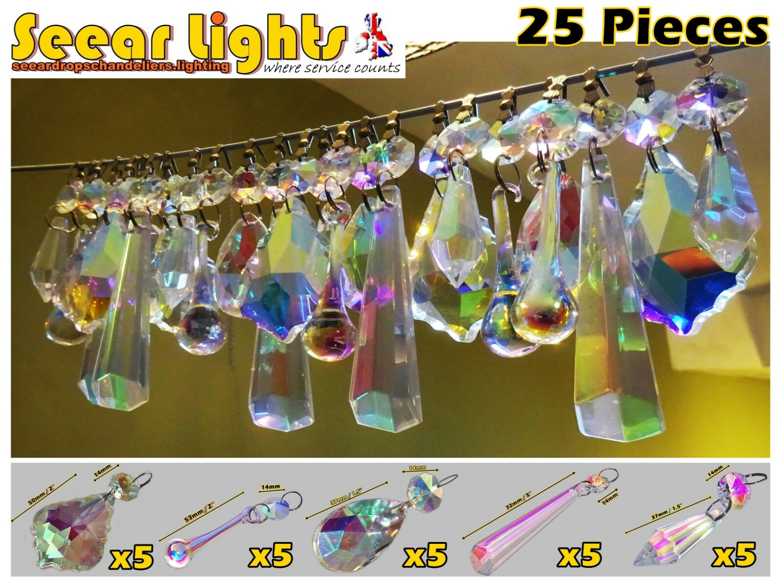 AURORA BOREALIS AB CHANDELIER DROPLETS CRYSTALS GLASS WEDDING DROPS