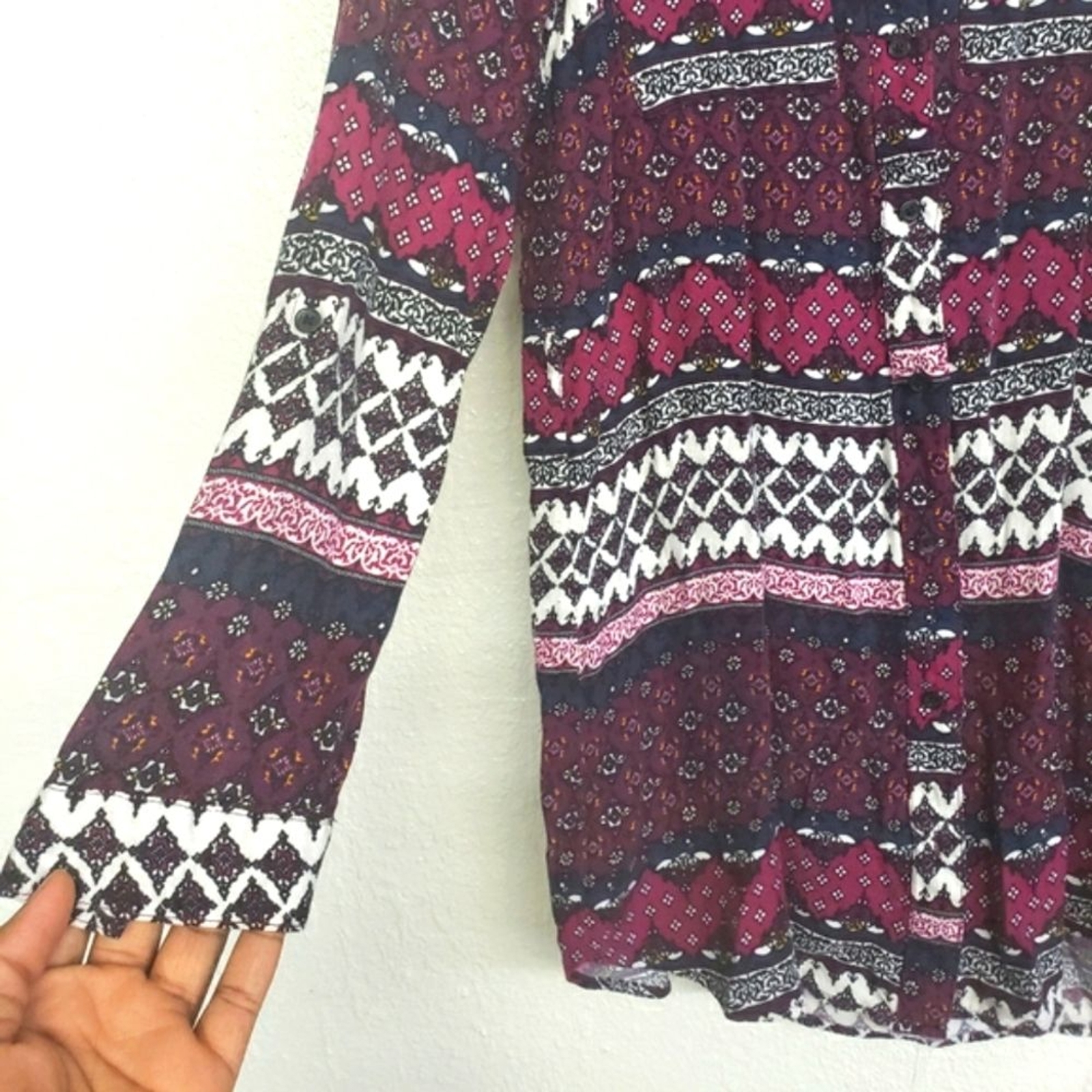 H&M Divided Button-Down Tunic Patterned Blouse Si… - image 3