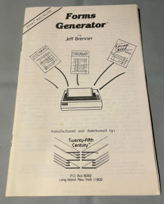 FORMS GENERATOR - Atari 400/800 Computer Software Manual ONLY - NO DISK!