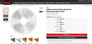 Freud 300mm panel sizing blade with scoring blade