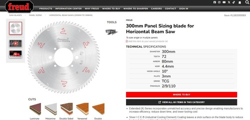 Freud 300mm panel sizing blade with scoring blade