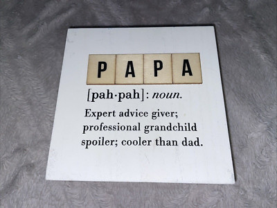 PAPA Definition Sign ECCOLO 5 1/2  Square Wooden Stand-Alone/Hanging White Black